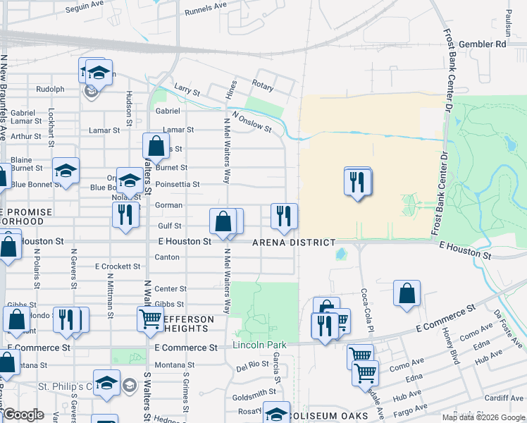map of restaurants, bars, coffee shops, grocery stores, and more near 1806 Gorman in San Antonio
