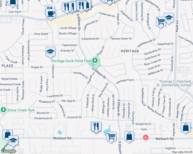 map of restaurants, bars, coffee shops, grocery stores, and more near 1011 Baden in San Antonio