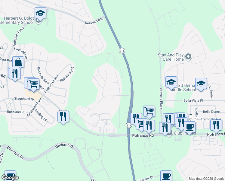 map of restaurants, bars, coffee shops, grocery stores, and more near 14546 Payton Flats in San Antonio