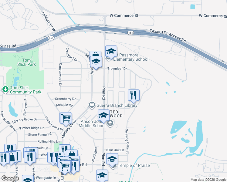map of restaurants, bars, coffee shops, grocery stores, and more near 802 Spring Park Drive in San Antonio