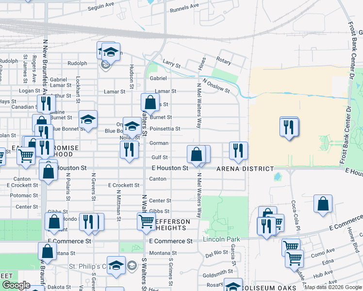 map of restaurants, bars, coffee shops, grocery stores, and more near 1610 Gorman in San Antonio