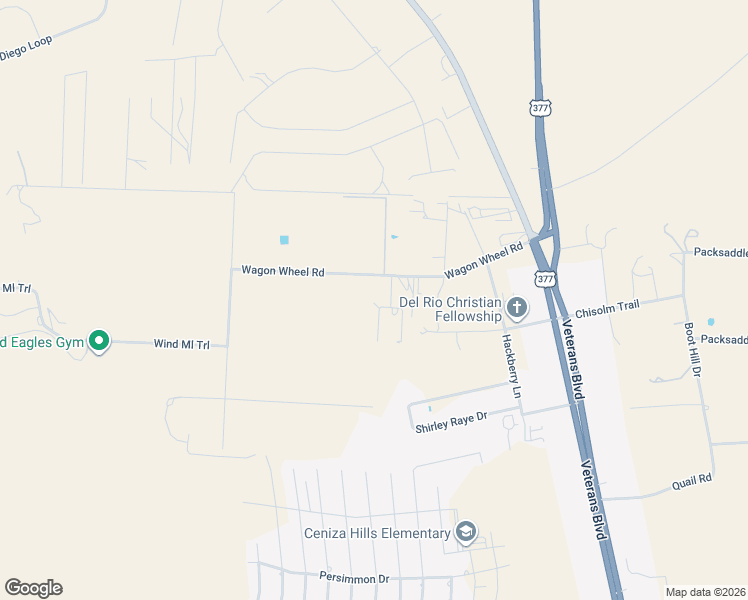 map of restaurants, bars, coffee shops, grocery stores, and more near 391 Wagon Wheel Road in Del Rio