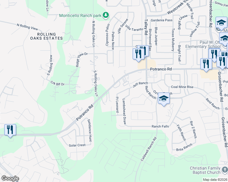 map of restaurants, bars, coffee shops, grocery stores, and more near 13022 Farm to Market Road 1957 in San Antonio