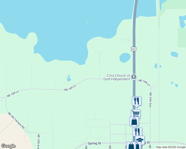 map of restaurants, bars, coffee shops, grocery stores, and more near 1689 Northeast 189 Lane in Citra