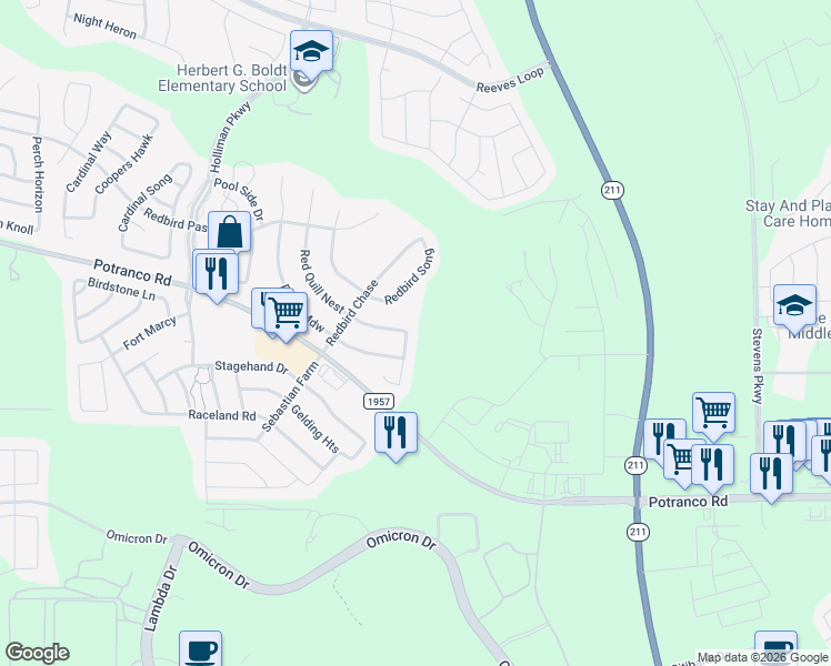 map of restaurants, bars, coffee shops, grocery stores, and more near 602 Broad Elk in San Antonio