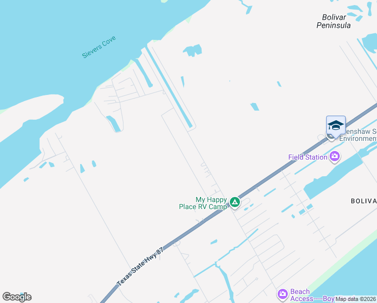 map of restaurants, bars, coffee shops, grocery stores, and more near 1131 Boyt Road in Bolivar Peninsula