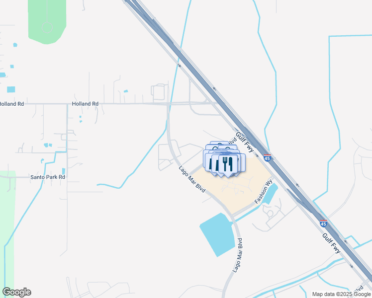 map of restaurants, bars, coffee shops, grocery stores, and more near 6130 Lago Mar Boulevard in Texas City