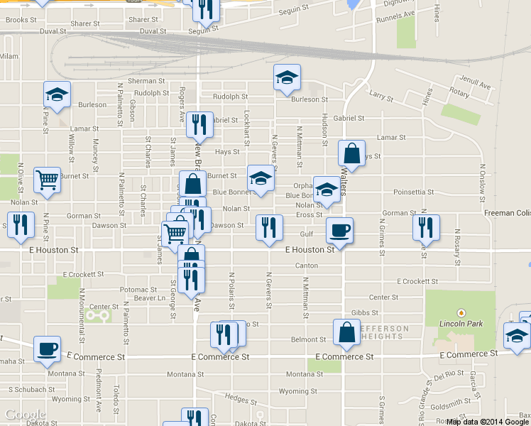 map of restaurants, bars, coffee shops, grocery stores, and more near 1826 Nolan Street in San Antonio