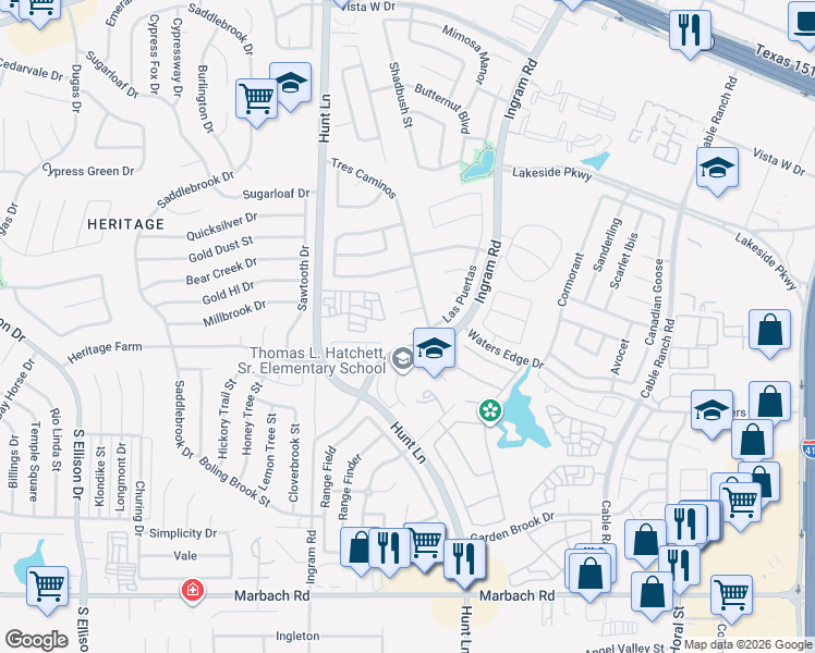 map of restaurants, bars, coffee shops, grocery stores, and more near 827 Las Puertas in San Antonio