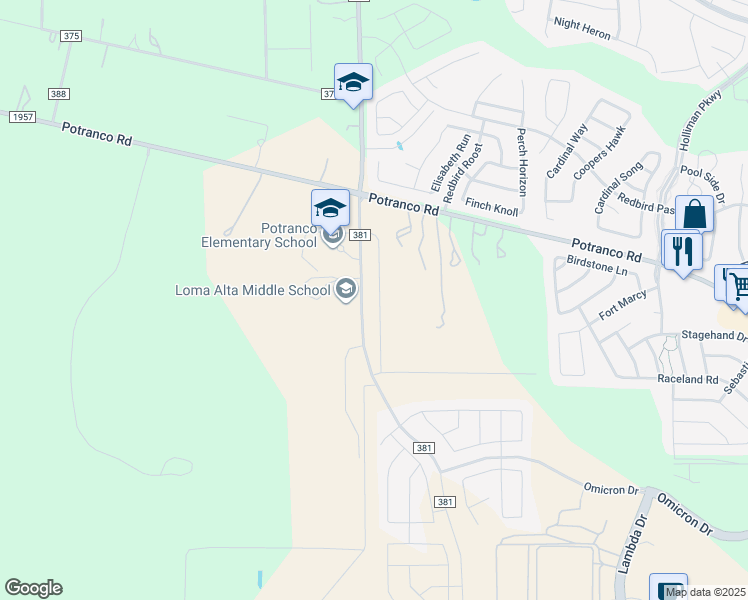 map of restaurants, bars, coffee shops, grocery stores, and more near 15556 Potranco Road in San Antonio