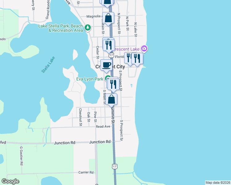 map of restaurants, bars, coffee shops, grocery stores, and more near 207 Summit Street in Crescent City