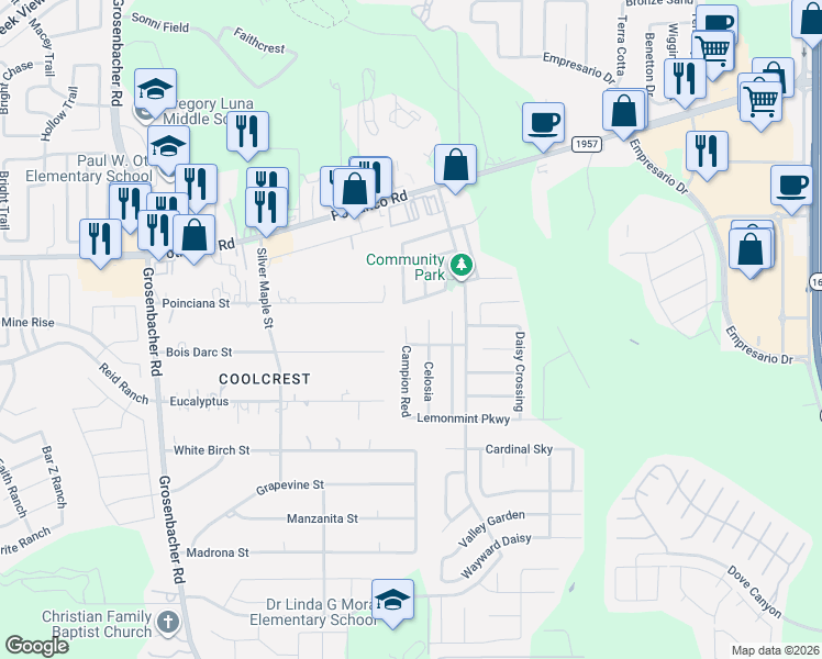 map of restaurants, bars, coffee shops, grocery stores, and more near 610 Campion Red in San Antonio