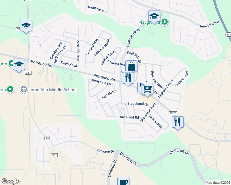 map of restaurants, bars, coffee shops, grocery stores, and more near 15310 Fort Marcy in San Antonio
