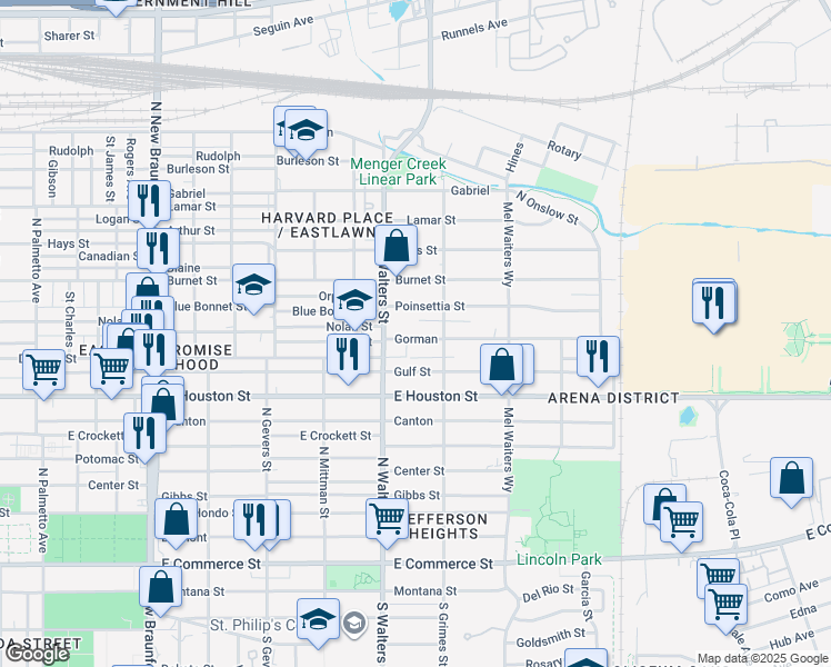 map of restaurants, bars, coffee shops, grocery stores, and more near 1507 Gorman in San Antonio