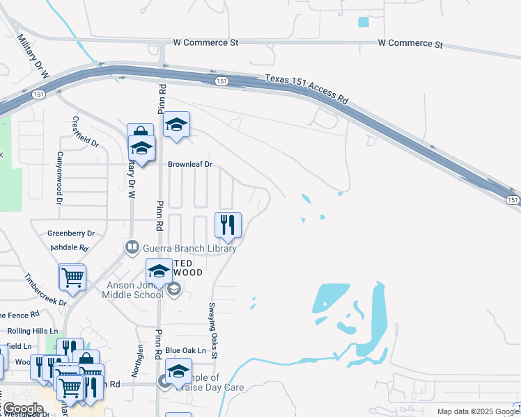 map of restaurants, bars, coffee shops, grocery stores, and more near 723 South Brownleaf Street in San Antonio