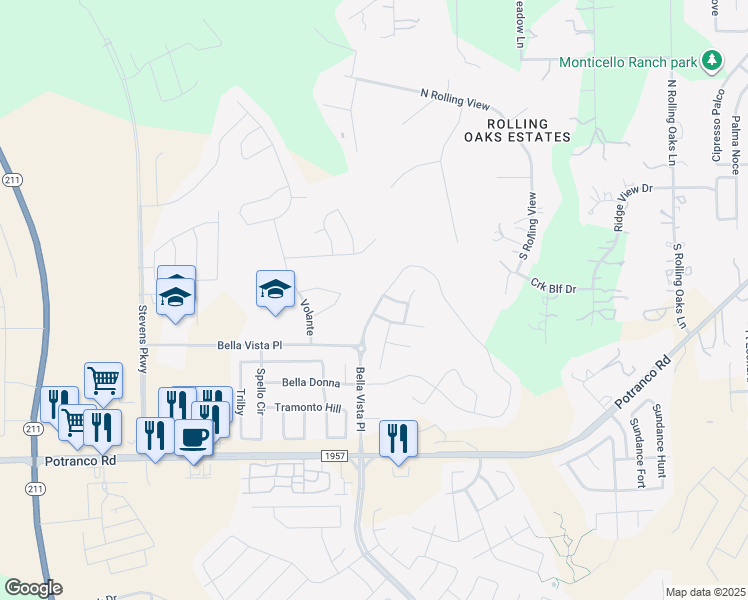map of restaurants, bars, coffee shops, grocery stores, and more near 13714 Castelluccio in San Antonio