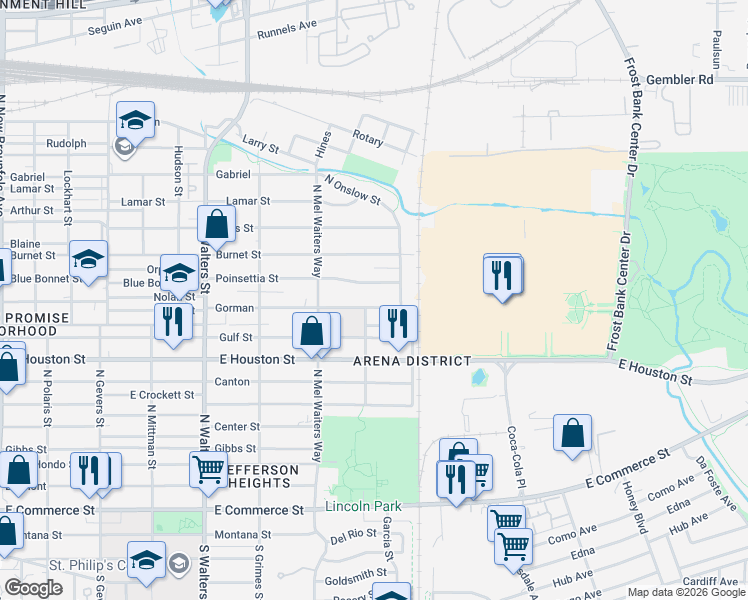 map of restaurants, bars, coffee shops, grocery stores, and more near 1806 Gorman in San Antonio