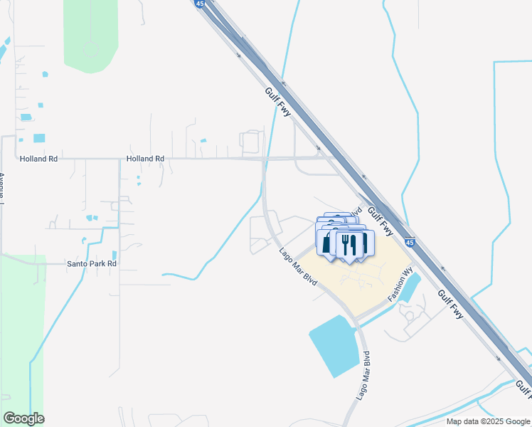 map of restaurants, bars, coffee shops, grocery stores, and more near Lago Mar Boulevard in Dickinson