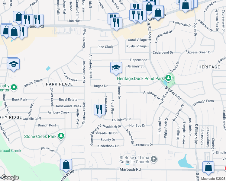 map of restaurants, bars, coffee shops, grocery stores, and more near 10503 Cherry Laurel in San Antonio