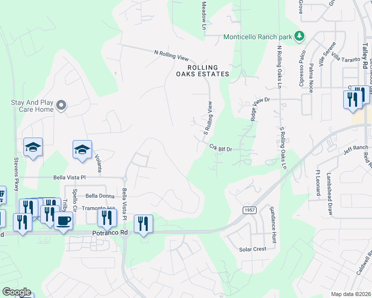 map of restaurants, bars, coffee shops, grocery stores, and more near 418 South Rolling View in San Antonio