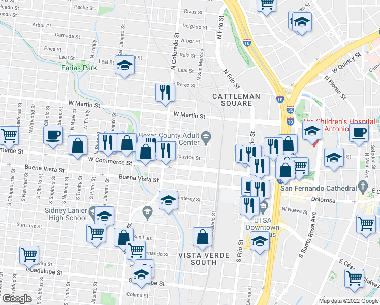 map of restaurants, bars, coffee shops, grocery stores, and more near 207 N San Marcos in San Antonio