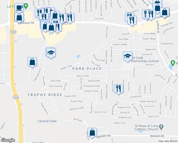 map of restaurants, bars, coffee shops, grocery stores, and more near 10563 Dugas Drive in San Antonio