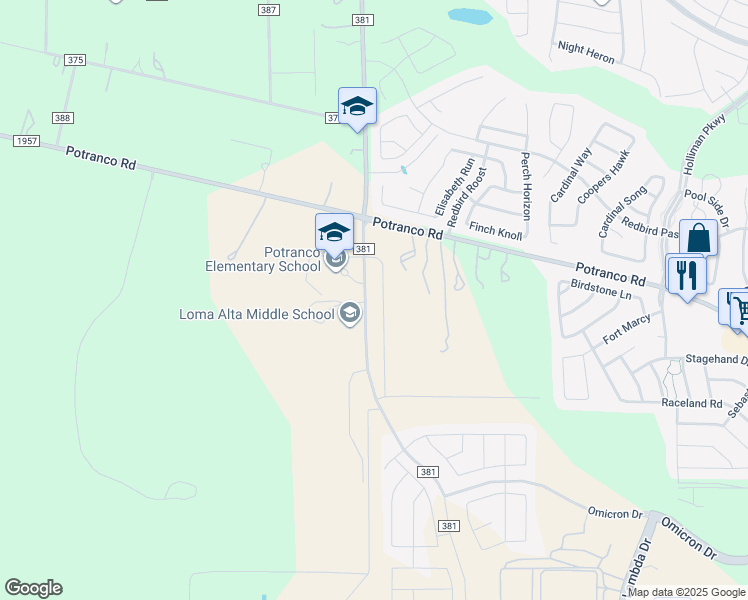map of restaurants, bars, coffee shops, grocery stores, and more near 15574-15598 Potranco Road in San Antonio