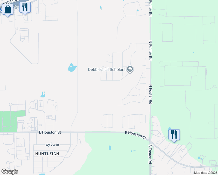 map of restaurants, bars, coffee shops, grocery stores, and more near 597-855 North Foster Road in San Antonio