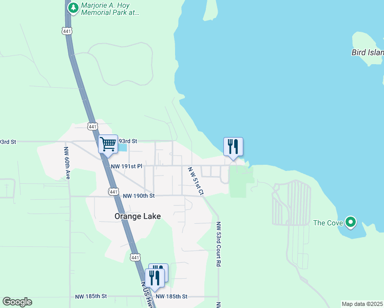 map of restaurants, bars, coffee shops, grocery stores, and more near 18478 Northwest 53 Court in Reddick