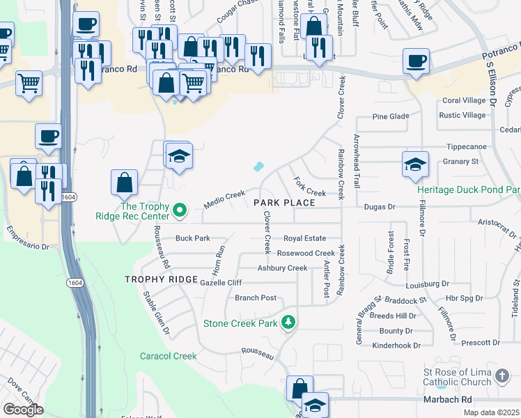 map of restaurants, bars, coffee shops, grocery stores, and more near 506 Adkins Pride in San Antonio