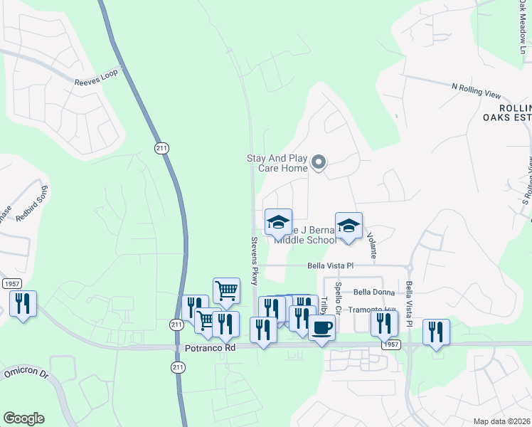map of restaurants, bars, coffee shops, grocery stores, and more near 426 Lobo Montana in San Antonio