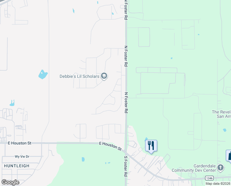 map of restaurants, bars, coffee shops, grocery stores, and more near 700 North Foster Road in San Antonio