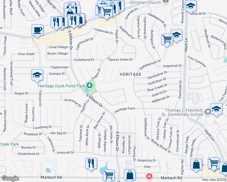 map of restaurants, bars, coffee shops, grocery stores, and more near 936 Hayloft Lane in San Antonio