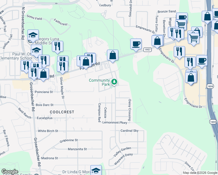 map of restaurants, bars, coffee shops, grocery stores, and more near 425 American Lotus in San Antonio
