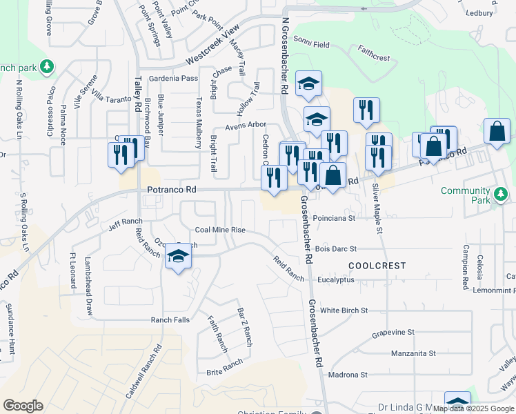 map of restaurants, bars, coffee shops, grocery stores, and more near 414 Tequila Ranch in San Antonio