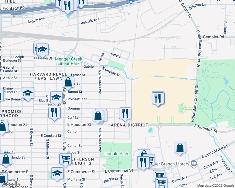 map of restaurants, bars, coffee shops, grocery stores, and more near 2358 Burnet St in San Antonio