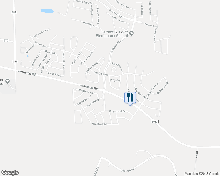 map of restaurants, bars, coffee shops, grocery stores, and more near 15234 Red Bird Manor in San Antonio