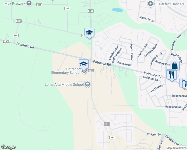 map of restaurants, bars, coffee shops, grocery stores, and more near 15574-15598 Potranco Road in San Antonio