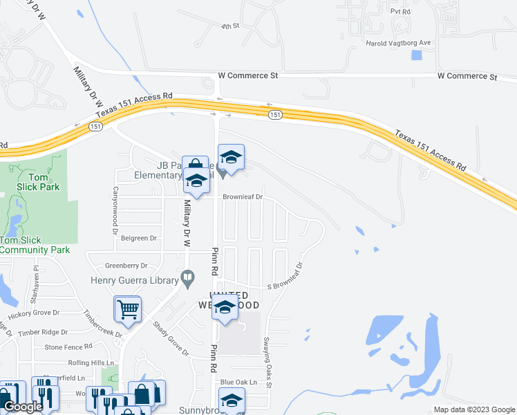 map of restaurants, bars, coffee shops, grocery stores, and more near 515 Park Field Drive in San Antonio