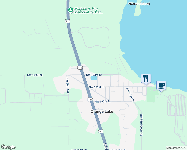 map of restaurants, bars, coffee shops, grocery stores, and more near in Orange Lake