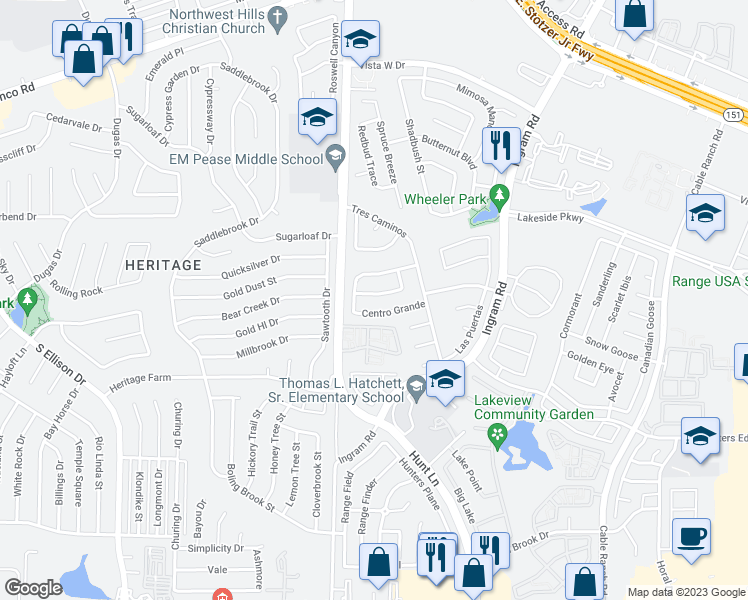 map of restaurants, bars, coffee shops, grocery stores, and more near 9208 Centro Bonito in San Antonio