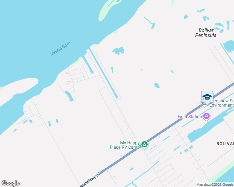 map of restaurants, bars, coffee shops, grocery stores, and more near 1205 Bay in Bolivar Peninsula