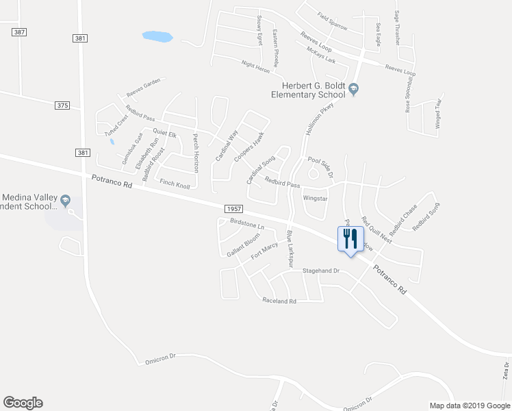 map of restaurants, bars, coffee shops, grocery stores, and more near 15339 Nesting Way in San Antonio