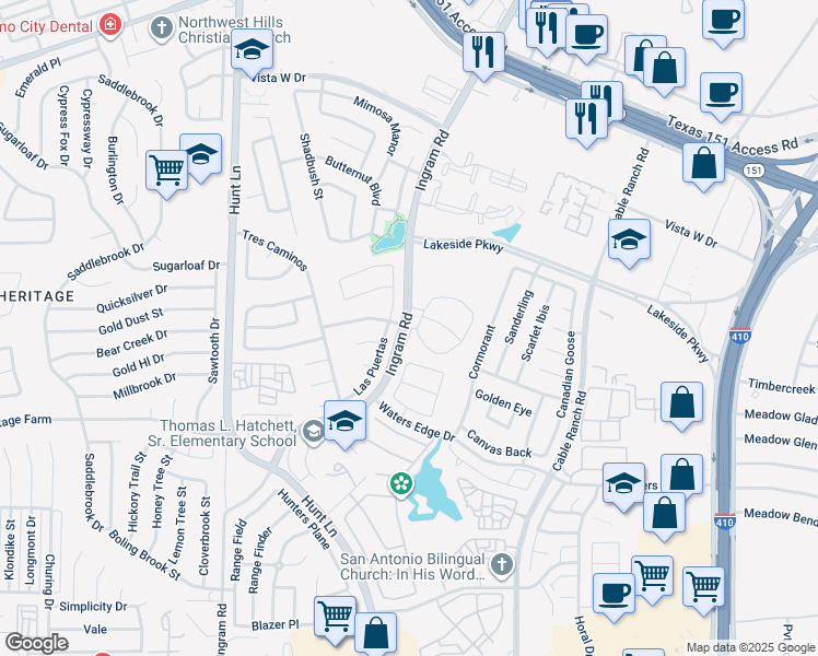 map of restaurants, bars, coffee shops, grocery stores, and more near 530 Las Puertas in San Antonio