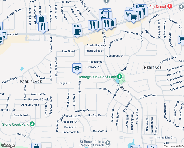 map of restaurants, bars, coffee shops, grocery stores, and more near 10319 Medallion Street in San Antonio