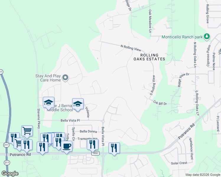 map of restaurants, bars, coffee shops, grocery stores, and more near 13802 Annuziata in San Antonio