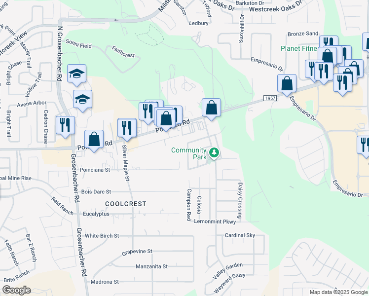 map of restaurants, bars, coffee shops, grocery stores, and more near 11912 Tallowood Street in San Antonio
