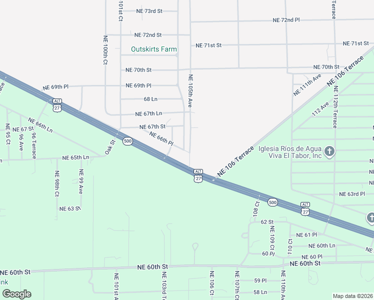 map of restaurants, bars, coffee shops, grocery stores, and more near Northeast 105th Avenue in Bronson