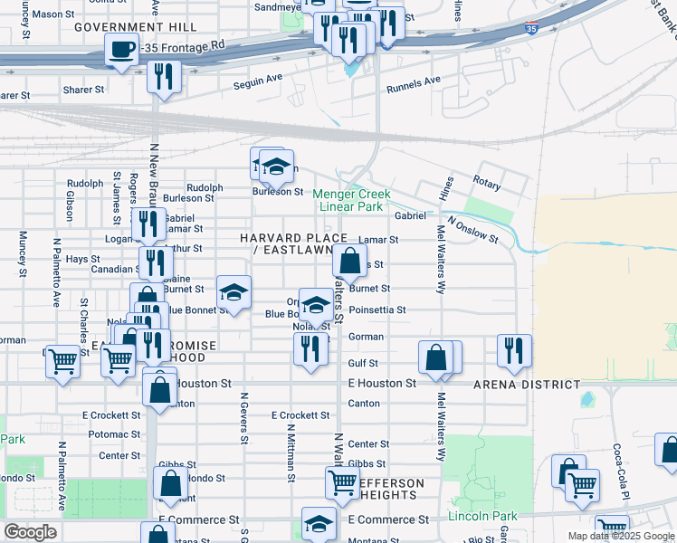 map of restaurants, bars, coffee shops, grocery stores, and more near 1922 Hays Street in San Antonio