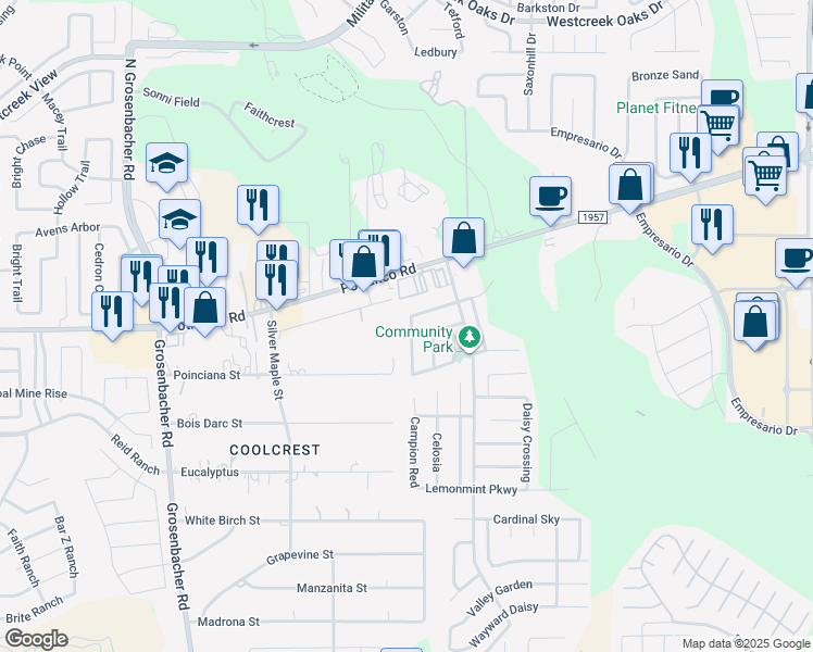 map of restaurants, bars, coffee shops, grocery stores, and more near 11912 Tallowood Street in San Antonio